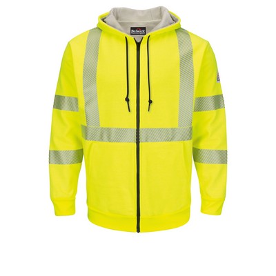 Bulwark Hi-Visibility and Raingear - Men's 10Oz Hi Vis Zip-Front Fleece Jacket W/Hood